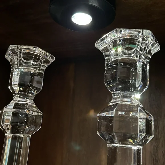 Val St. Lambert 9.5” Gardenia Crystal Candle Sticks pair